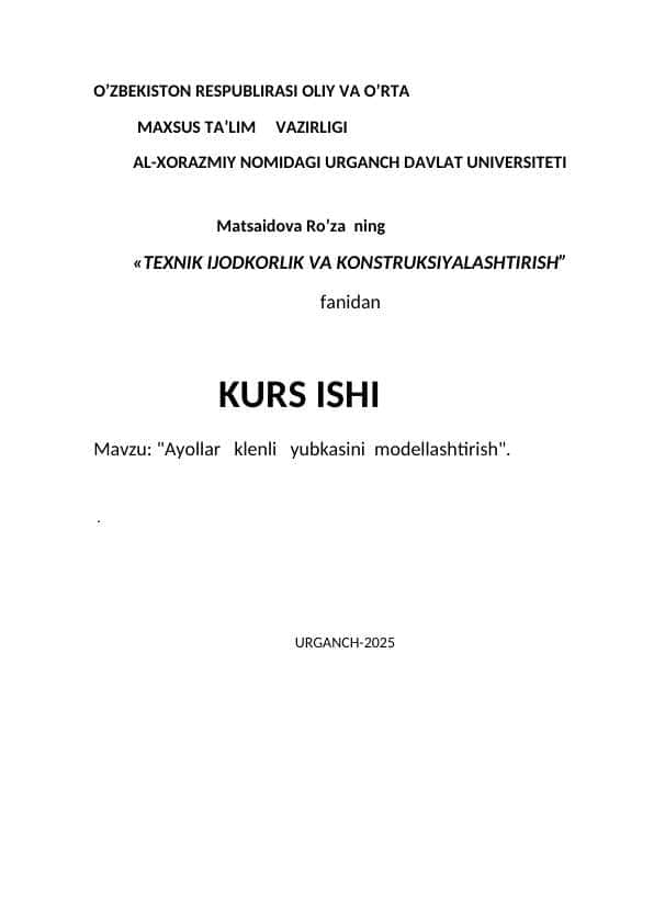 Ayollar klenli yubkasini modellashtirish
