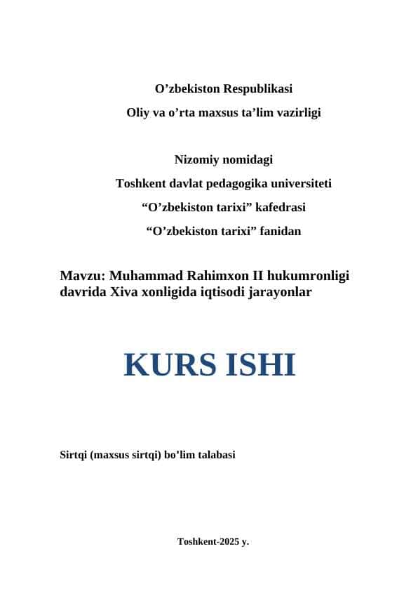 Muhammad Rahimxon II hukumronligi davrida Xiva xonligida iqtisodi jarayonlar