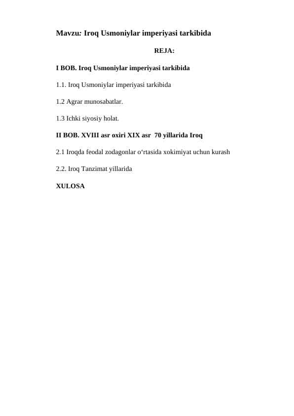 Iroq Usmoniylar imperiyasi tarkibida - Ироқ Усмонийлар империяси таркибида