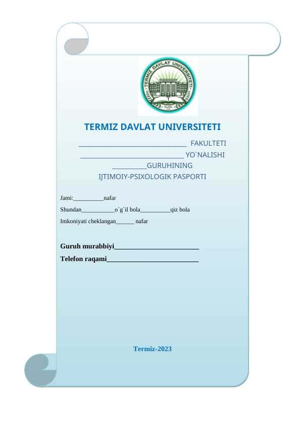 IJTIMOIY-PSIXOLOGIK PASPORTI