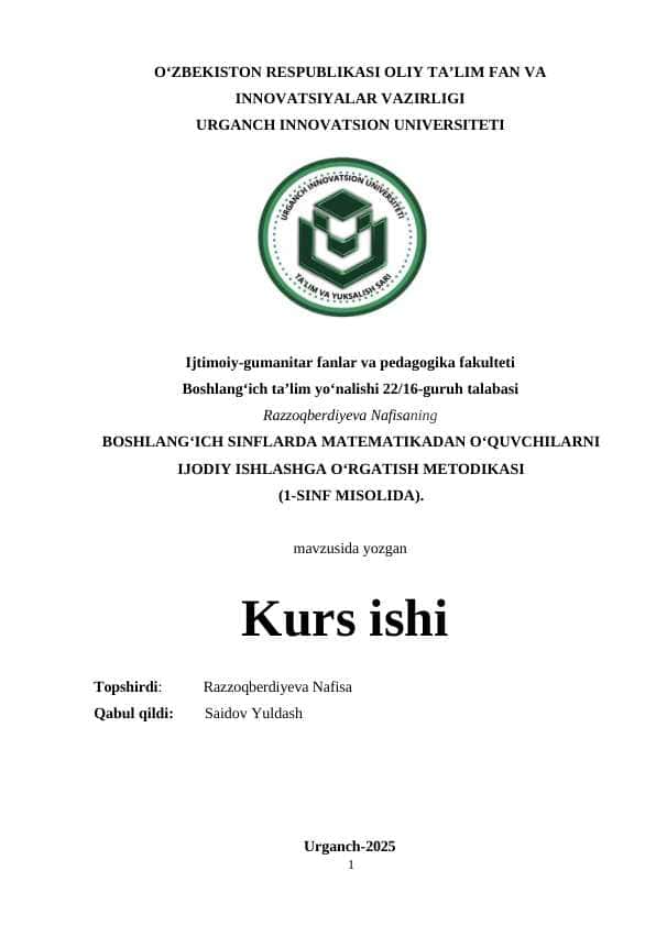 BOSHLANG‘ICH SINFLARDA MATЕMATIKADAN O‘QUVCHILARNI IJОDIY ISHLASHGA O‘RGATISH MЕTОDIKASI
