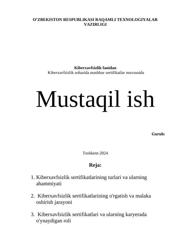 Kiberxavfsizlik sohasida mashhur sertifikatlar