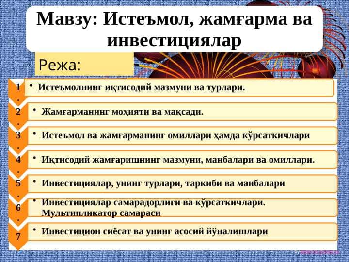 Истеъмол, жамғарма ва инвестициялар