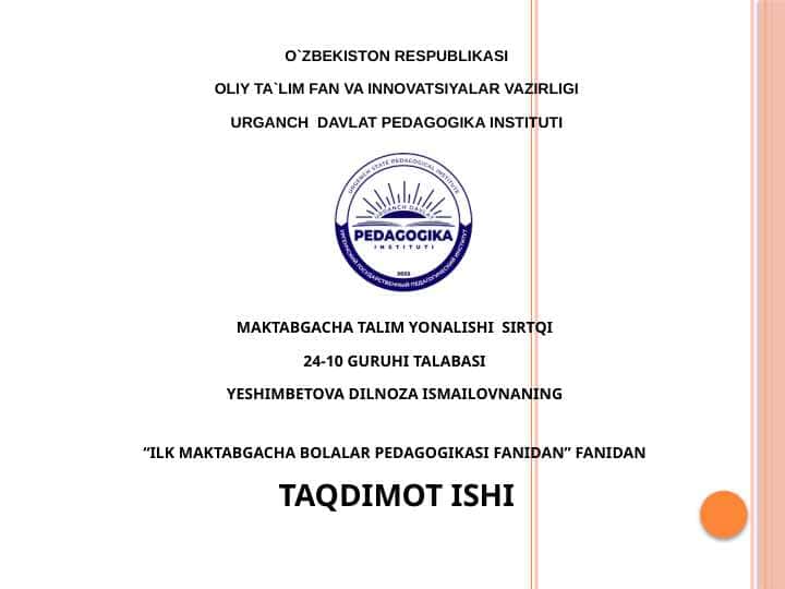 Mashgʻulotning bolalarni maktabga tayyorlashdagi ahamiyati