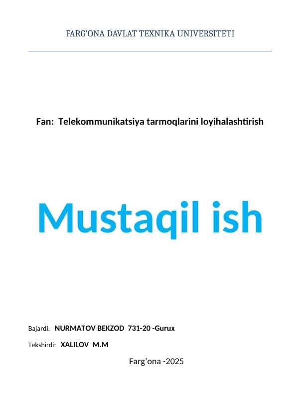Mavzu: Tarmoqlarda yuklamani boshqarish strategiyalari.
