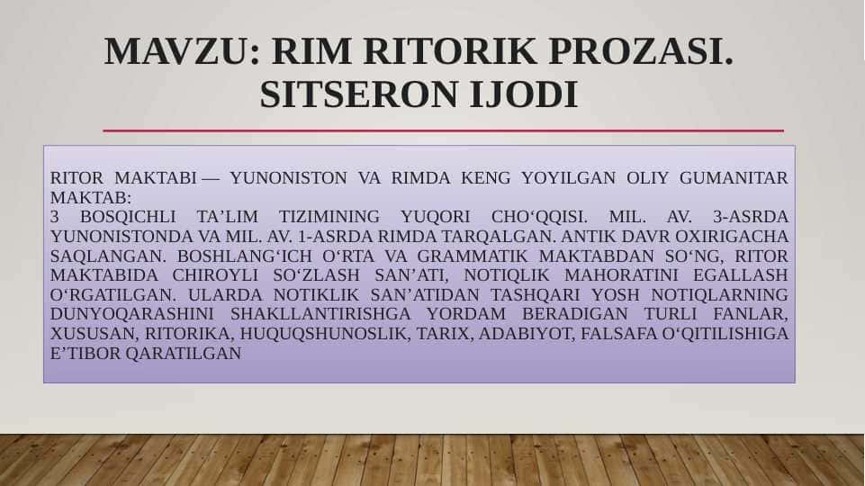 Rim ritorik prozasi. Sitseron ijodi