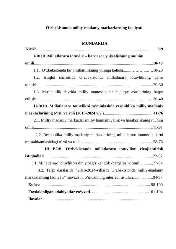 O‘zbekistonda milliy-madaniy markazlarning faoliyati