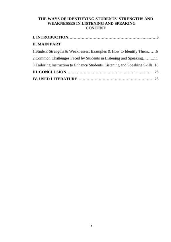 THE WAYS OF IDENTIFYING STUDENTS' STRENGTHS AND WEAKNESSES IN LISTENING AND SPEAKING