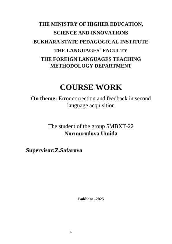 Error correction and feedback in second language acquisition