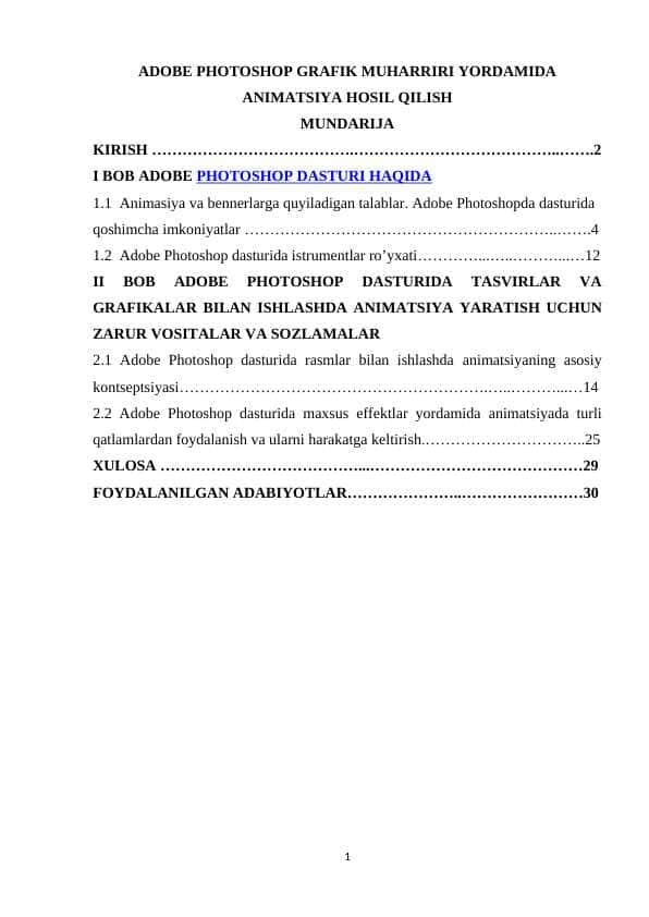 ADOBE PHOTOSHOP GRAFIK MUHARRIRI YORDAMIDA ANIMATSIYA HOSIL QILISH