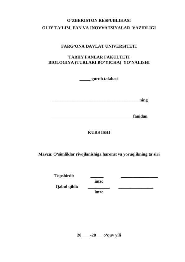 O‘simliklar rivojlanishiga harorat va yoruqlikning ta’siri