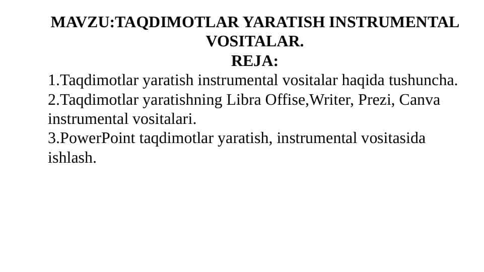 TAQDIMOTLAR YARATISH INSTRUMENTAL VOSITALAR.
