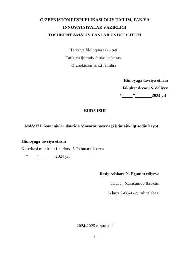 Somoniylar davrida Movaraunaxrdagi ijtimoiy- iqtisodiy hayot