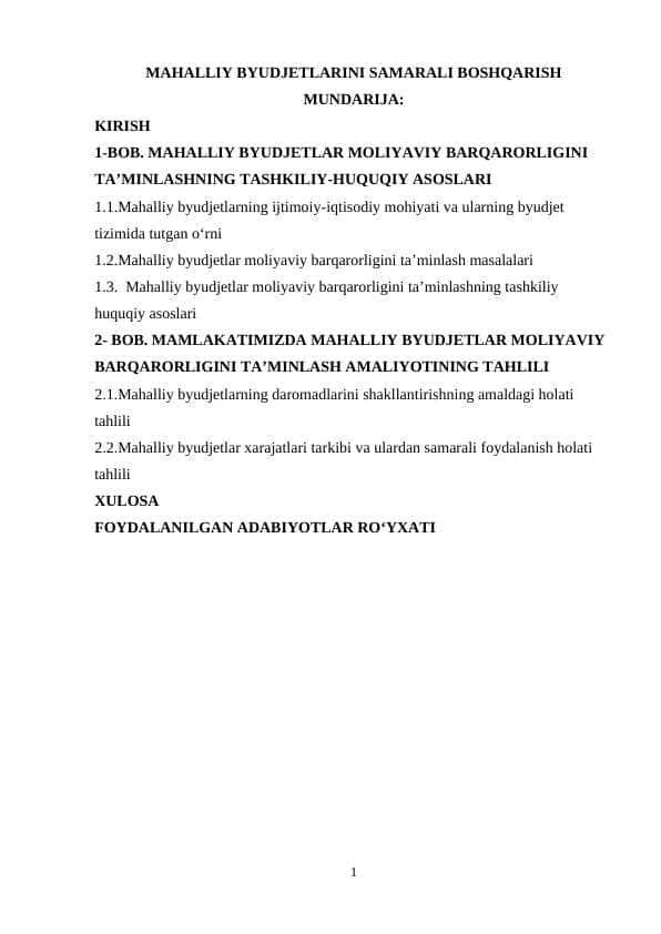 Mahalliy byudjetlarini samarali boshqarish