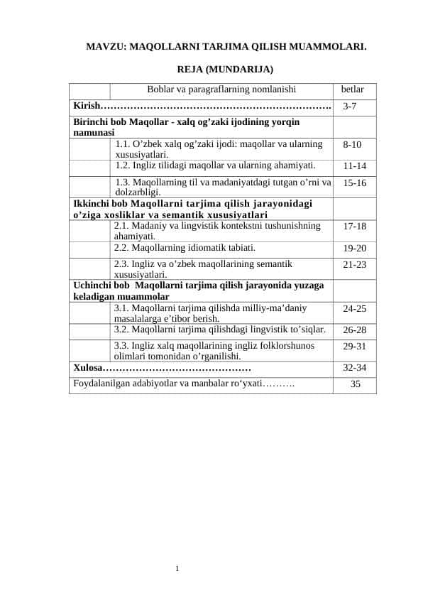 Maqollarni tarjima qilish muammolari.