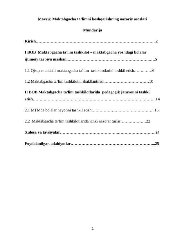 Maktabgacha ta’limni boshqarishning nazariy asoslari