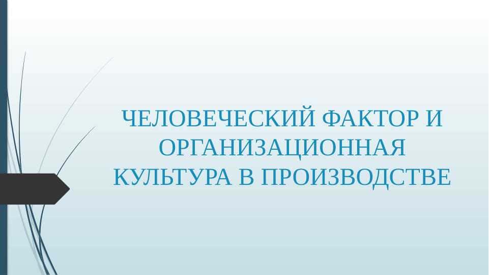 ЧЕЛОВЕЧЕСКИЙ ФАКТОР И ОРГАНИЗАЦИОННАЯ КУЛЬТУРА В ПРОИЗВОДСТВЕ