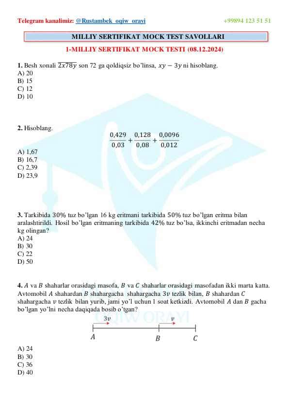 Matematikadan mock test