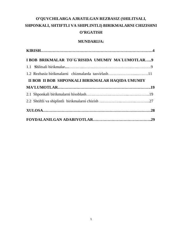 O’QUVCHILARGA AJRATILGAN REZBASIZ (SHILITSALI, SHPONKALI, SHTIFTLI VA SHIPILINTLI) BIRIKMALARNI CHIZISHNI O’RGATISH