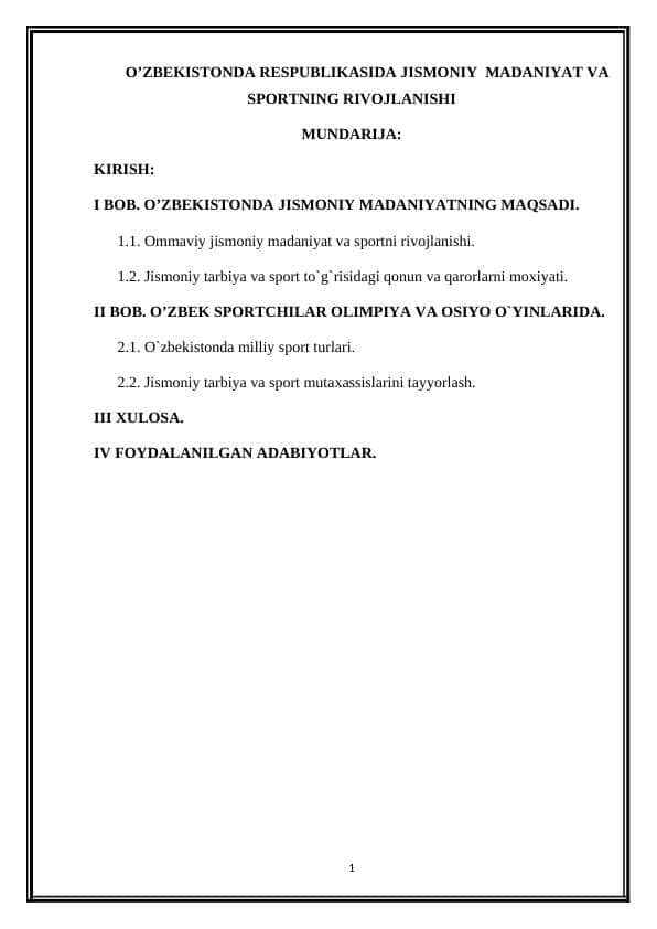 O’ZBEKISTONDA RESPUBLIKASIDA JISMONIY MADANIYAT VA SPORTNING RIVOJLANISHI