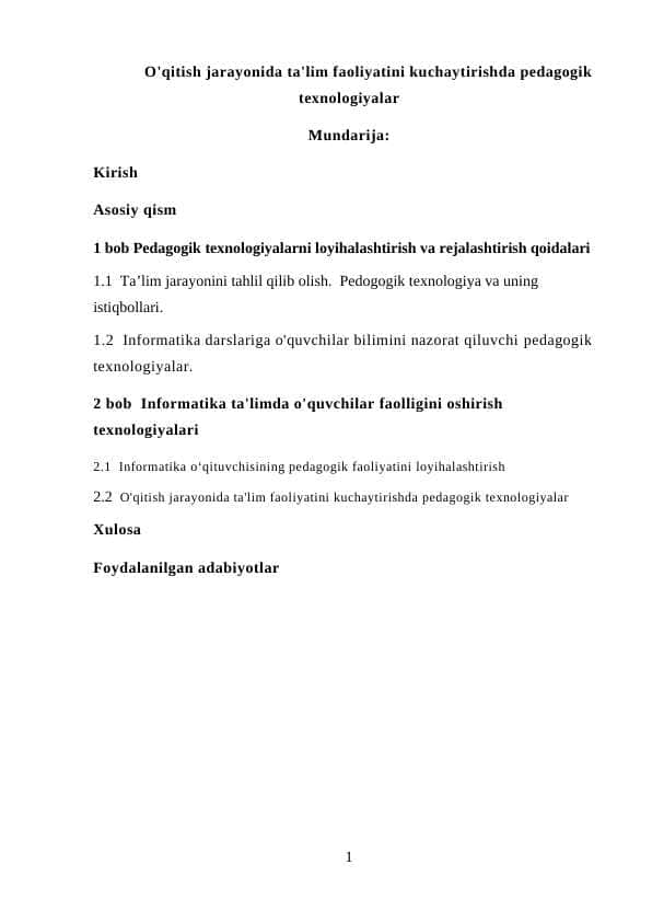 O'qitish jarayonida ta'lim faoliyatini kuchaytirishda pedagogik texnologiyalar