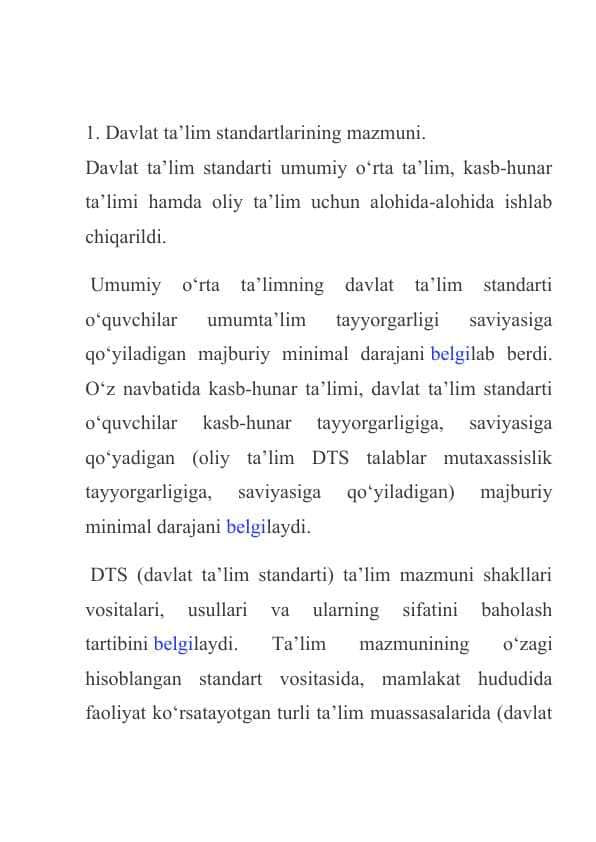 Davlat ta’lim standarti boshlang‘ich ta’limning mohiyati va mazmuni