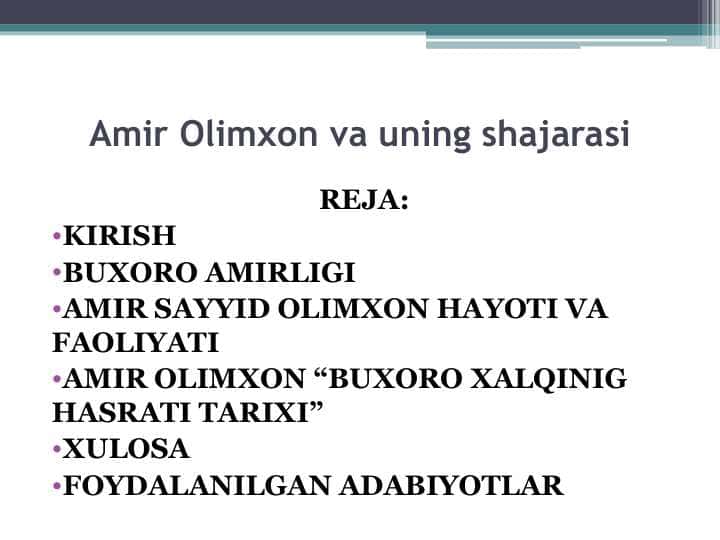 Amir Olimxon va uning shajarasi