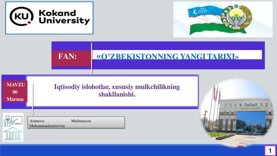 Iqtisodiy islohotlar, xususiy mulkchilikning shakllanishi.