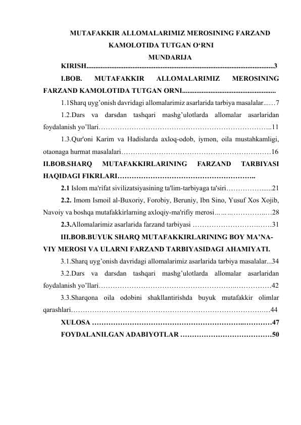 MUTAFAKKIR ALLOMALARIMIZ MEROSINING FARZAND KAMOLOTIDA TUTGAN O‘RNI