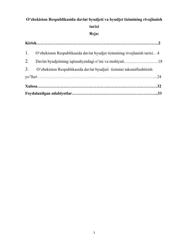 Oʻzbekiston Respublikasida davlat byudjeti va byudjet tizimining rivojlanish tarixi