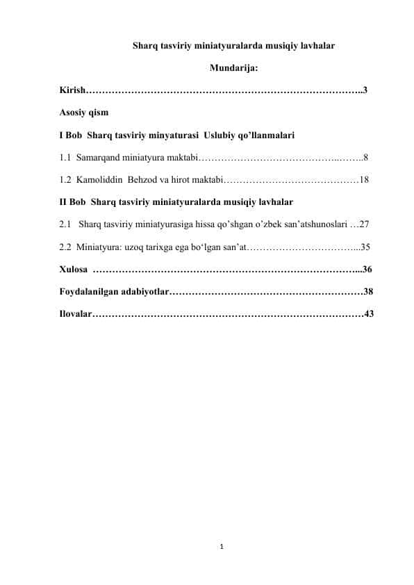 Sharq tasviriy miniatyuralarda musiqiy lavhalar