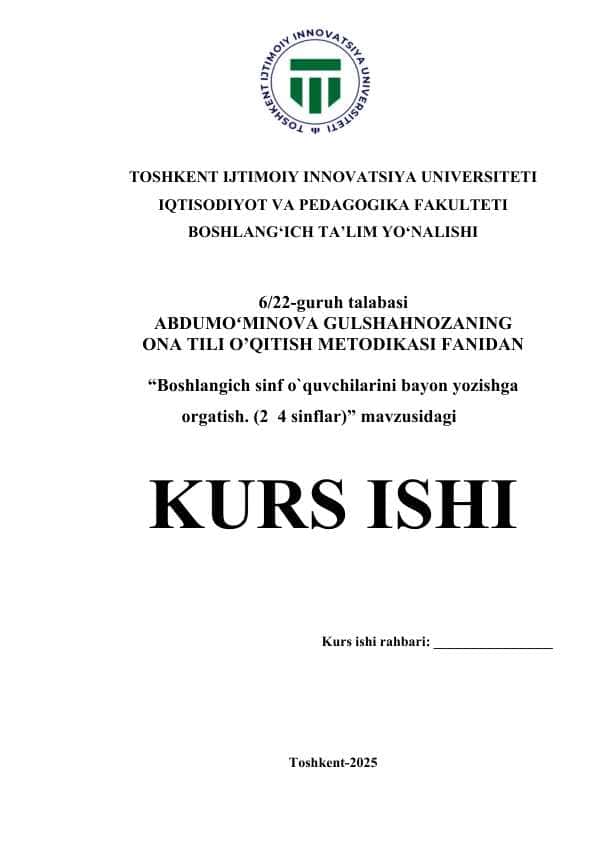 Boshlangich sinf o`quvchilarini bayon yozishga orgatish. (2 4 sinflar)