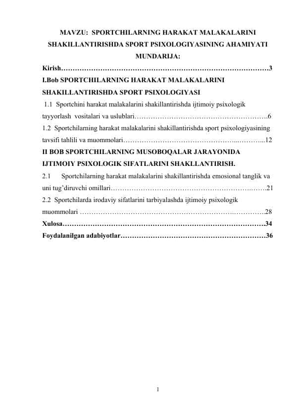 SPORTCHILARNING HARAKAT MALAKALARINI SHAKILLANTIRISHDA SPORT PSIXOLOGIYASINING AHAMIYATI