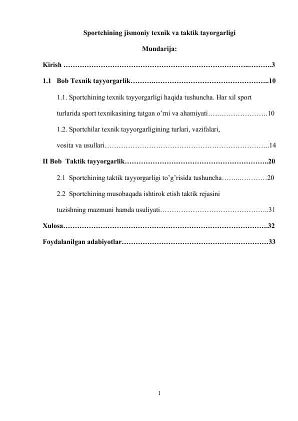 Sportchining jismoniy texnik va taktik tayorgarligi