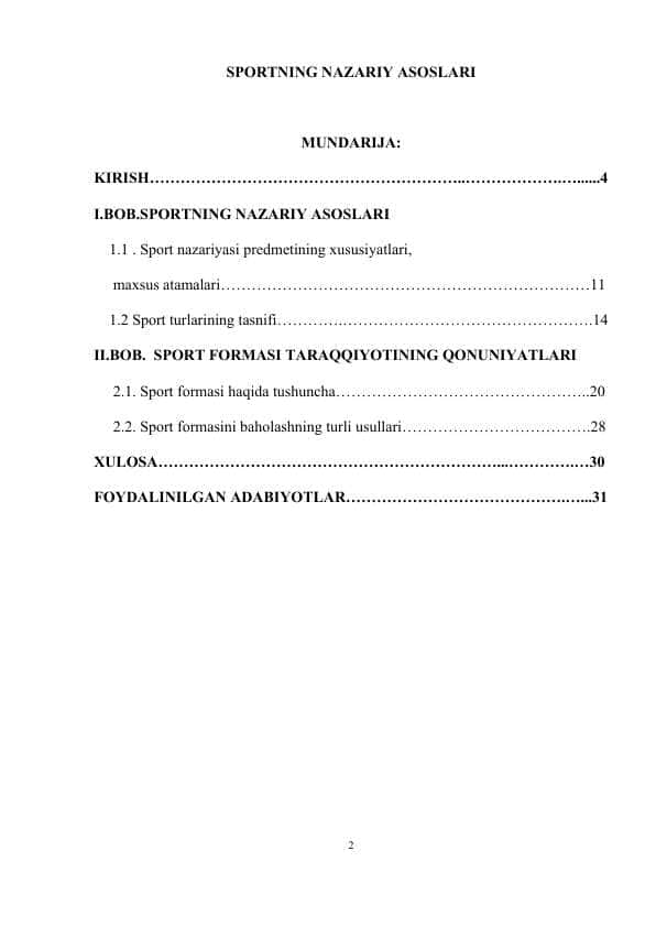 SPORTNING NAZARIY ASOSLARI