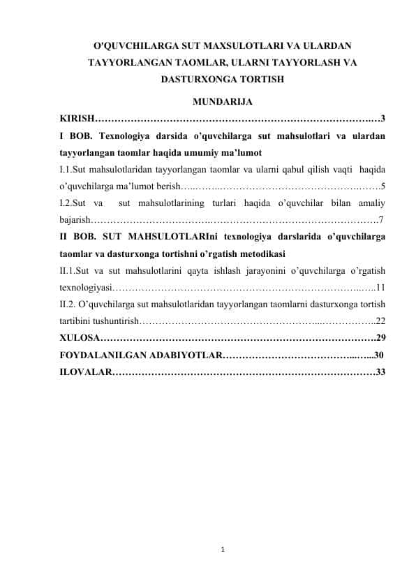 SUT MAXSULOTLARI VA ULARDAN TAYYORLANGAN TAOMLAR, ULARNI TAYYORLASH VA DASTURXONGA TORTISH