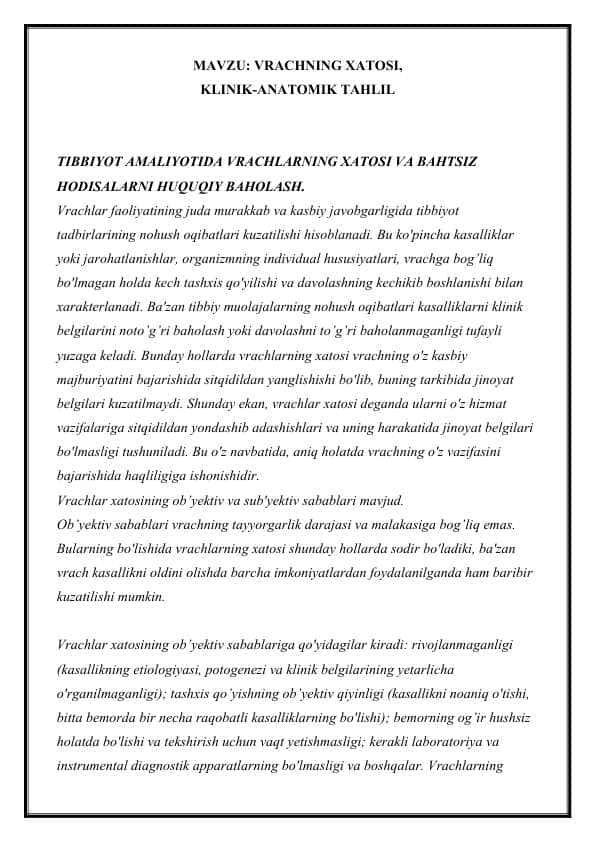 VRACHNING XATOSI, KLINIK-ANATOMIK TAHLIL