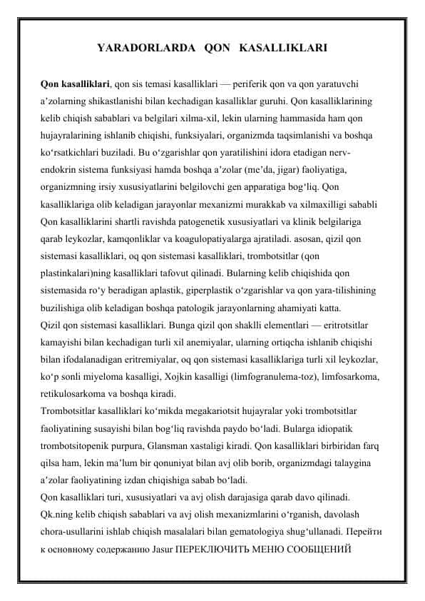 YARADORLARDA QON KASALLIKLARI