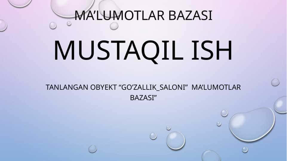“Go’zallik_saloni” ma’lumotlar bazasi