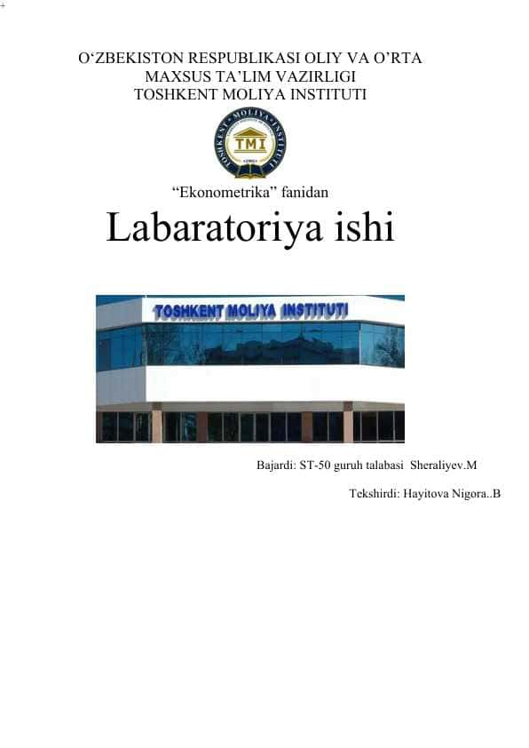 Ekonometrika fanidan Labaratoriya ishi