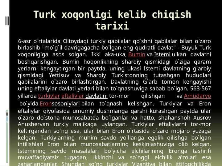 Turk xoqonligi kelib chiqish tarixiTurk xoqonligi kelib chiqish tarixi