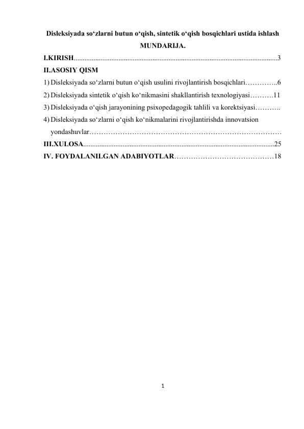 Disleksiyada so‘zlarni butun o‘qish, sintetik o‘qish bosqichlari ustida ishlash