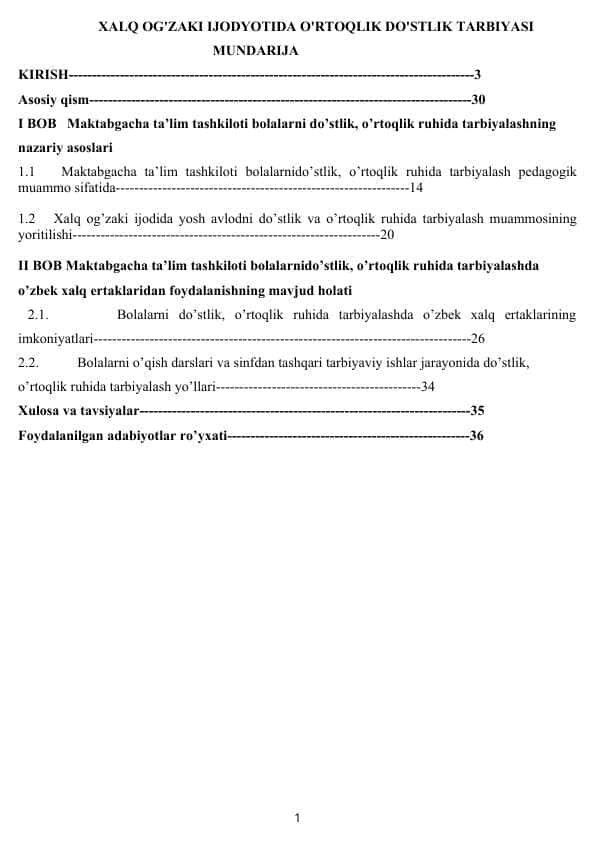 XALQ OG'ZAKI IJODYOTIDA O'RTOQLIK DO'STLIK TARBIYASI