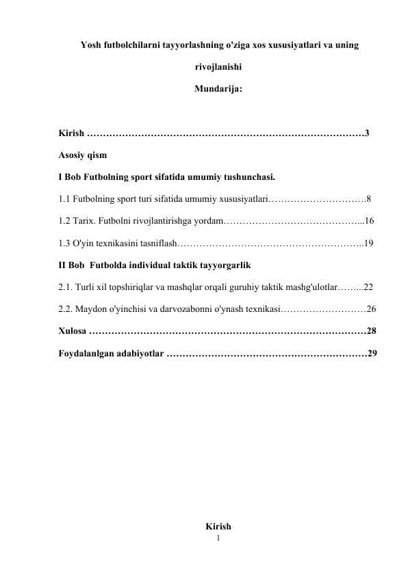 Yosh futbolchilarni tayyorlashning o'ziga xos xususiyatlari