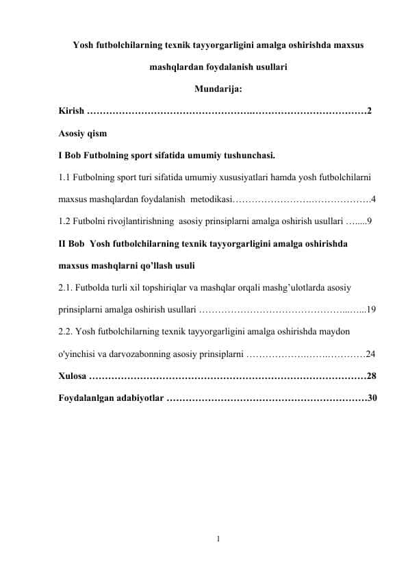 Yosh futbolchilarning texnik tayyorgarligini amalga oshirishda maxsus mashqlardan foydalanish usullari
