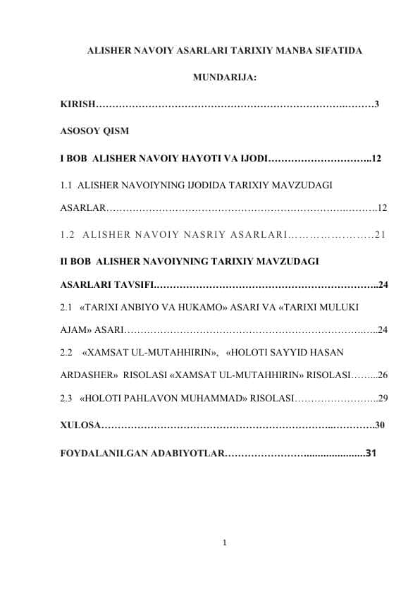 ALISHER NAVOIY ASARLARI TARIXIY MANBA SIFATIDA