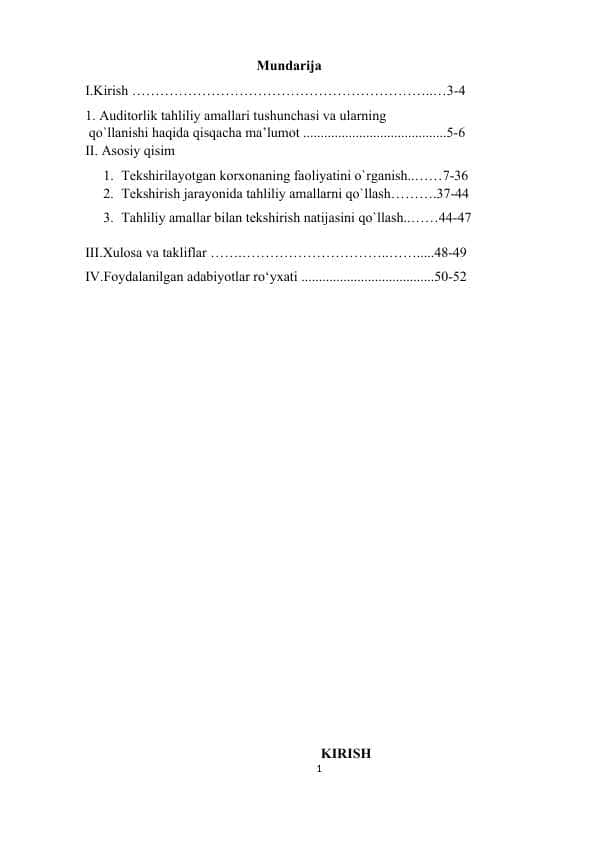 Auditorlik tekshiruvida tahliliy ammallarni qo‘llash