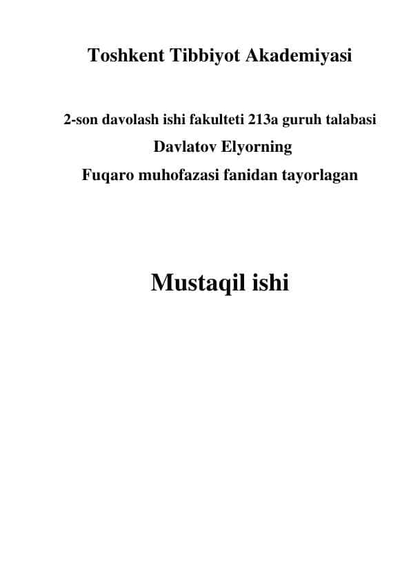 OMMAVIY QIRG‘IN QUROLLARINING TASNIFI. JABRLANISH O’CHOG‘INING TIBBIY TAKTIK TAVSIFI. YO‘QOTISHLAR. YADROVIY QUROL. TROTIL EKVIVALENTI. YADROVIY PORTLASH OMILLARI.