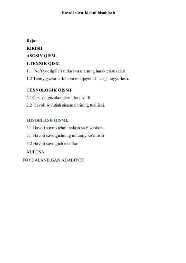 Havoli sovutkichni hisoblash