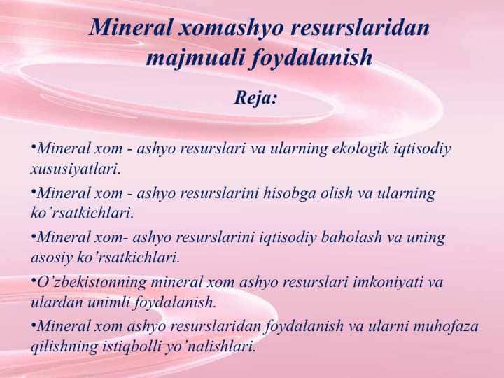 Mineral xomashyo resurslaridan majmuali foydalanish